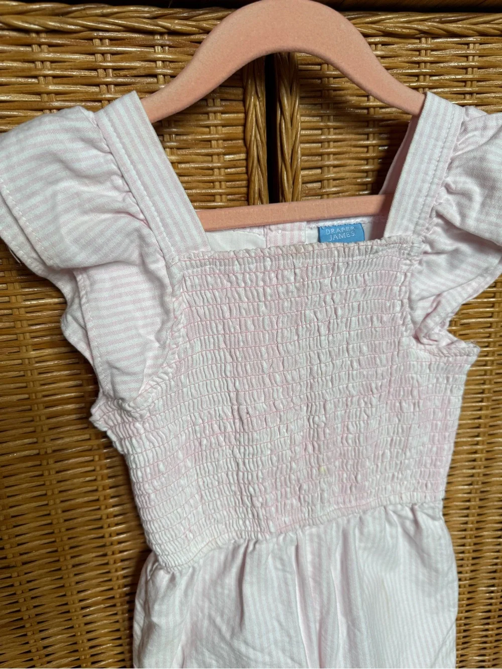 Draper James Light Pink Smocked Romper with Flutter Sleeves